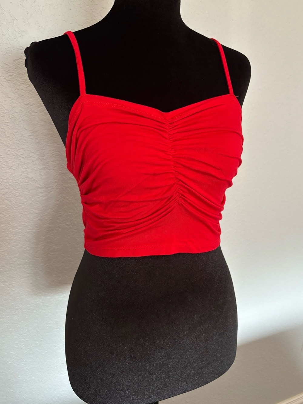 SHEIN Red Ruched Spaghetti Strap Crop Cami